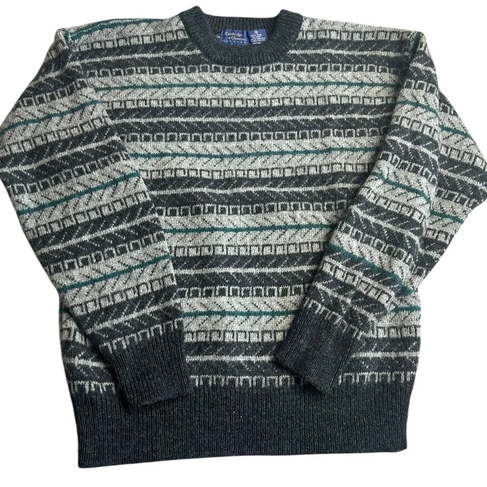 Vintage Cambridge Classics 100% Wool‎ Sweater Men’s Medium Gray Black Green